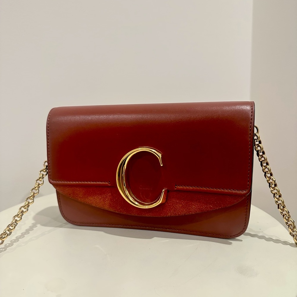 Chloe C Chain Clutch, Sepia Brown